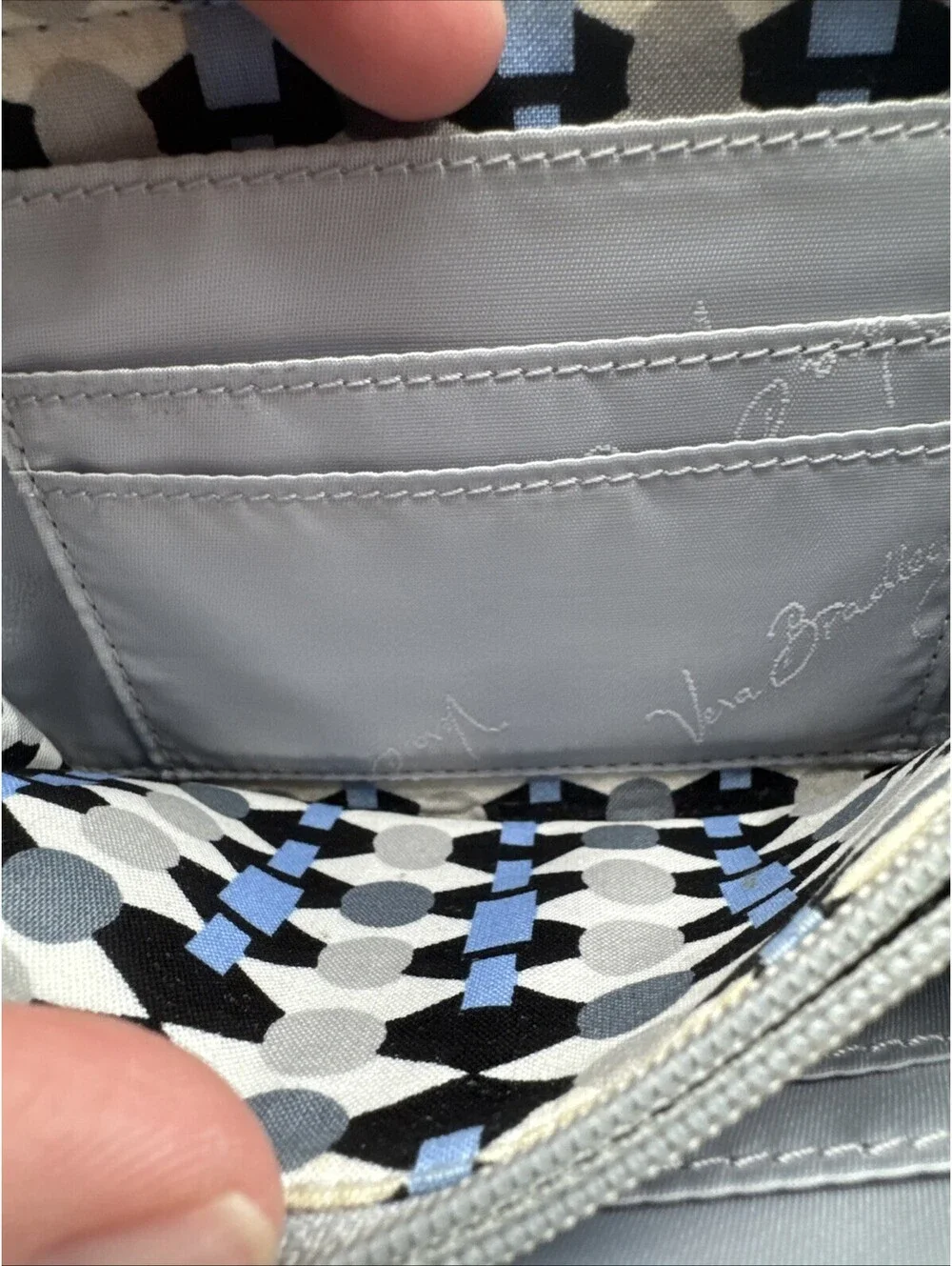 VERA BRADLEY Continental Wristlet Wallet Zip Around Blue/grey Leather Accordion